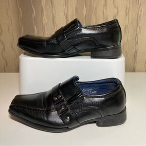 Bonafini Boy's 12 Dress Loafers Slip On Leather Black Square Toe Buckle